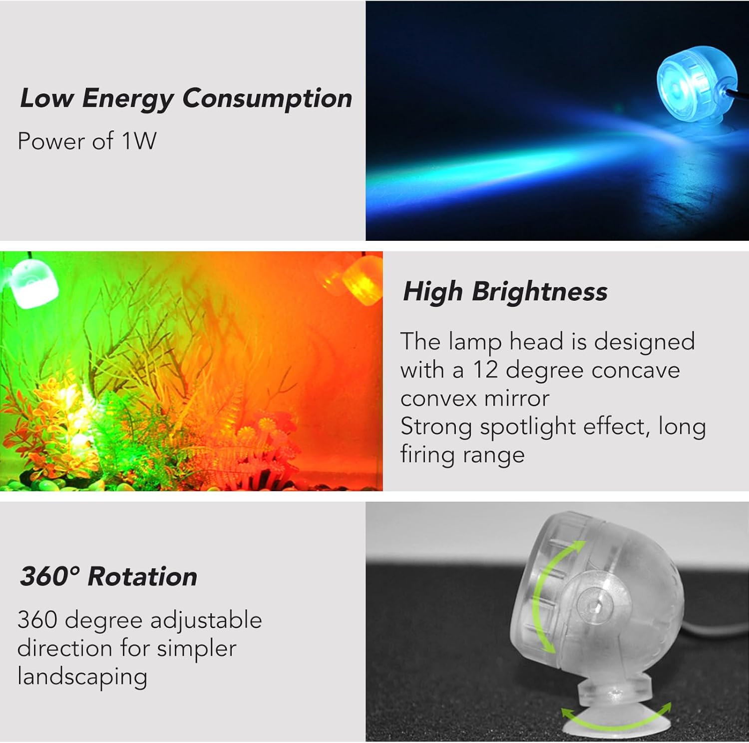 GLOGLOW Aquarium LED Light, Submersible Color Changing Fish Tank Light USB Night Spot Lamp for Freshwater Saltwater Tanks Reef Fish Decoration(Colorful)