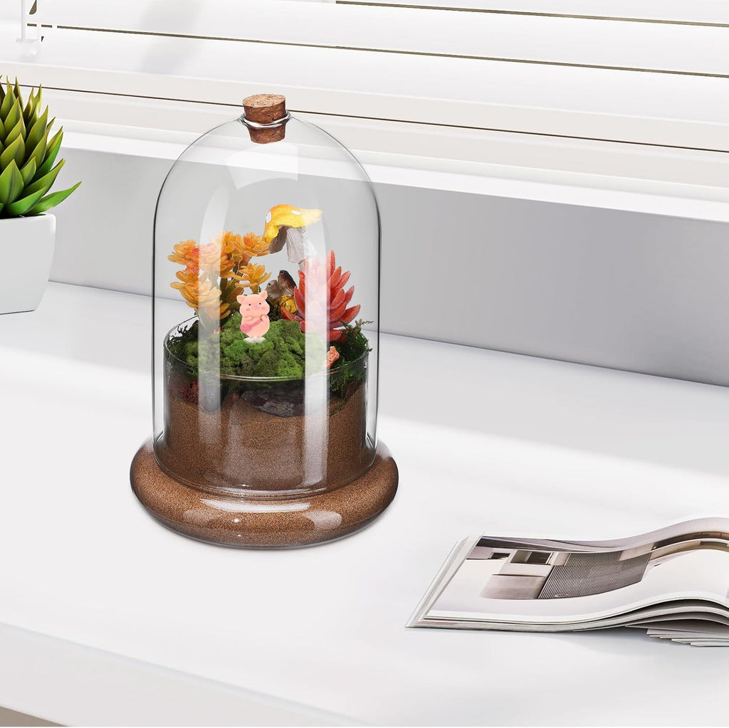 Baluue Glass Terrarium Clear Dome with Air Hole, 8.26 X 5.51 Inches, Plant Terrarium for Home and Office Decor, Transparent Glass Cloche for Moss and Fern