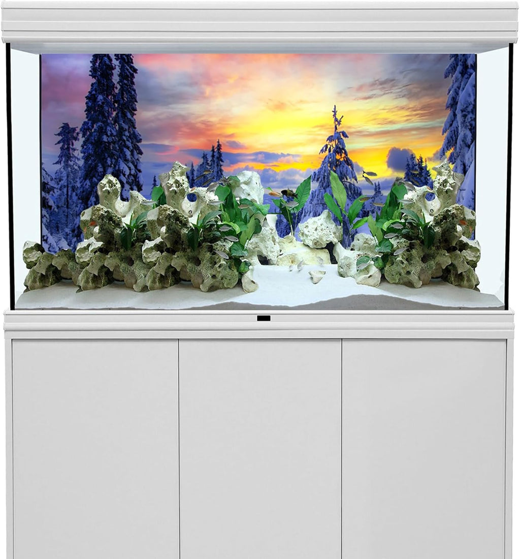 YongFoto Fish Tank Background 72x24 inch Winter Snow Scene Aquarium Backdrop for Reptile Terrarium & Bearded Dragon Habitat