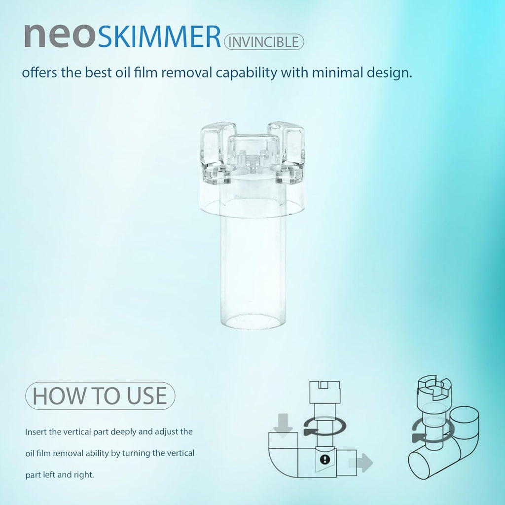 Neo Skimmer Invincible - Freshwater Planted Aquarium Surface Skimmer Upgrade for/fits Neo Flow Lily Pipes, Rimless Tank Filtration Accessories, Aquascape Filter Pipes Skimmer
