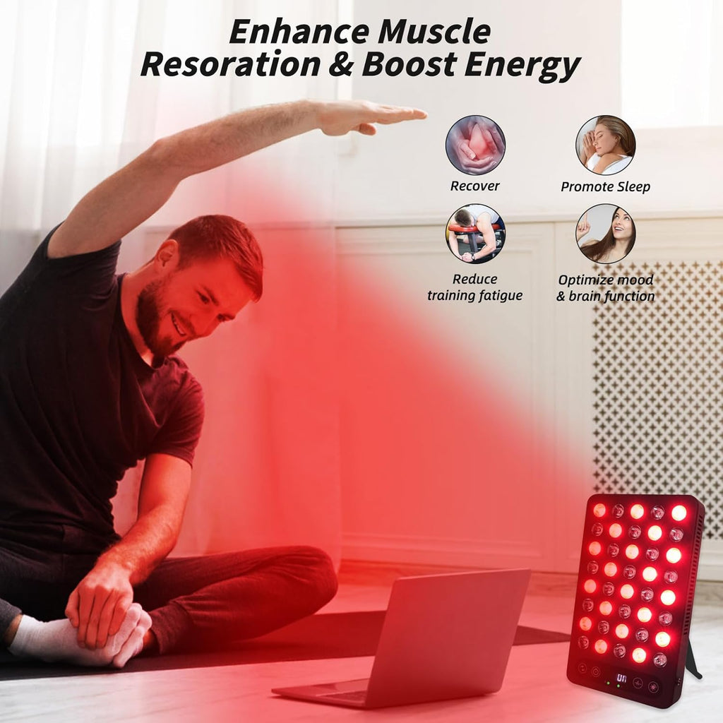 Portable Red Light and Infrared Therapy Panel for Body, 660nm and 850nm Wavelength, Built in Timer, 200w High Power Panel Promoting Sleep, Relieve Muscle Fatigue-Red Light Therapy for Face