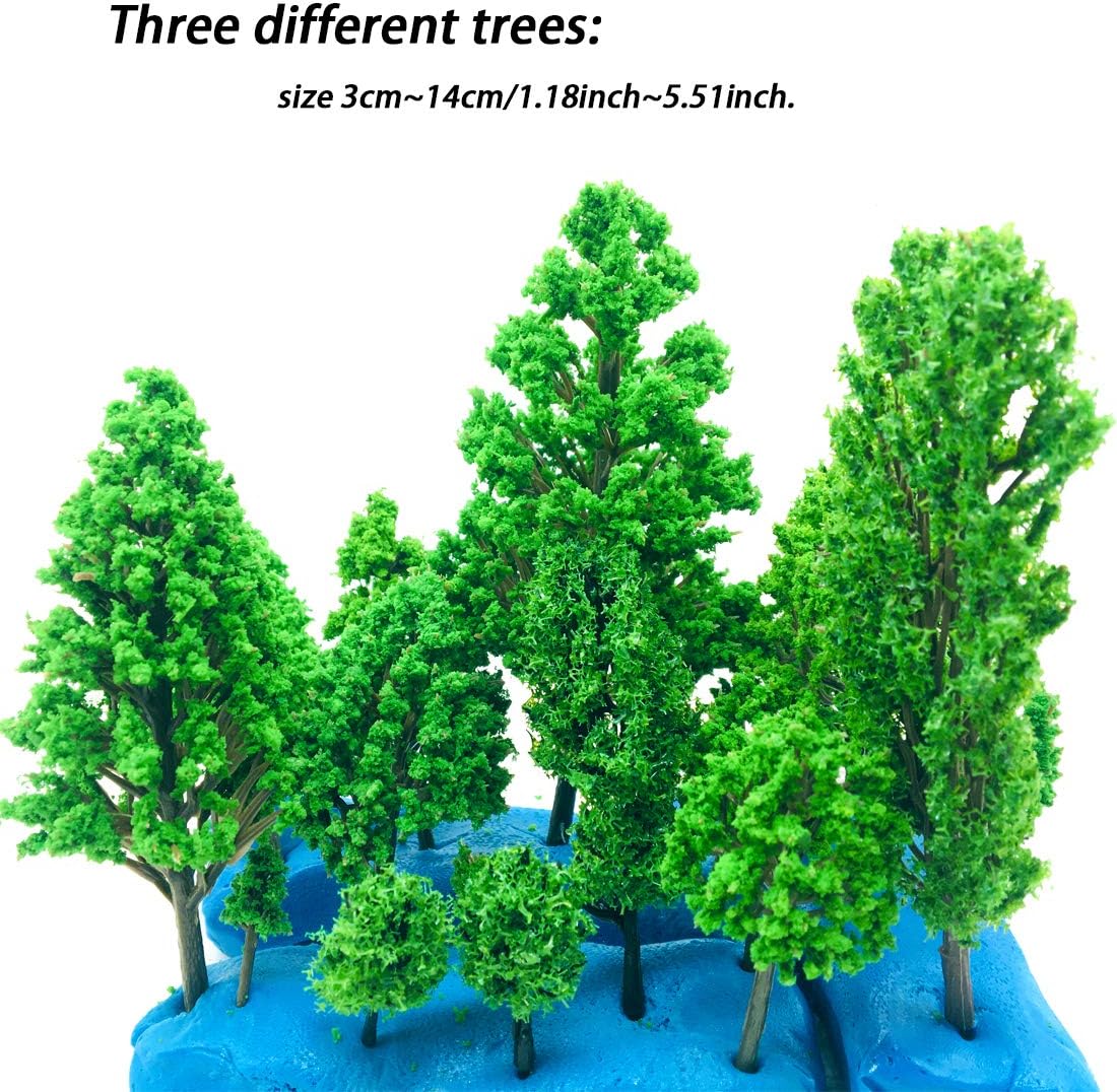 ACKLLR 21 Pieces Mixed Model Trees,1.18-5.51 inch Model Train Scenery Architecture Trees Fake Trees for DIY Crafts, Building Model, Projects, Woodland with No Bases,Railroad Landscape Natural Green