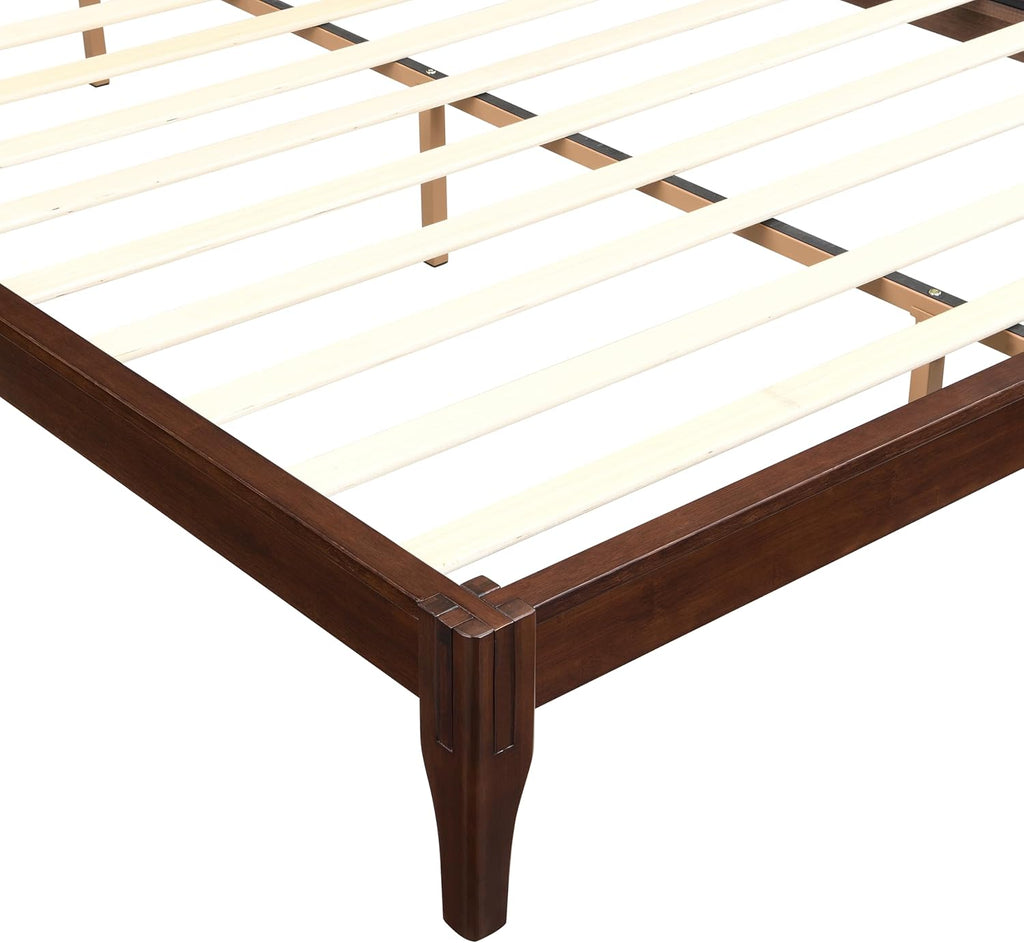 Merax Queen Size Bamboo Wood Platform Bed with No Headboard, Under Bed Storage, Wood Slat Support, No Box Spring Needed, Easy Assembly, Chocolate