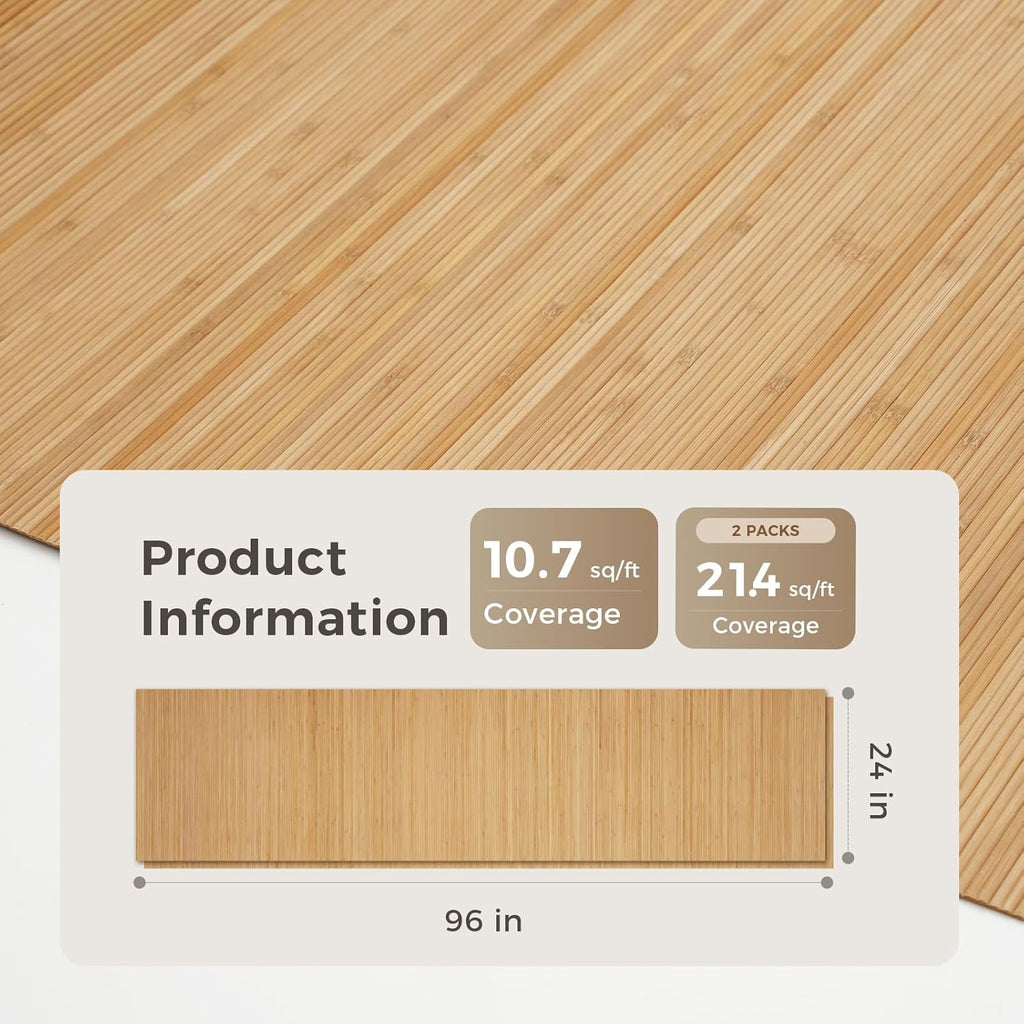 OUZUGIE 2 Pack 96x24 Inch Natural Bamboo Wall Panel – Twinned Carbides Pole Wrap Paneling for Walls, Ceilings, Cabinets, Furniture – Ideal for Bedroom, Living Room & Office DIY Decor