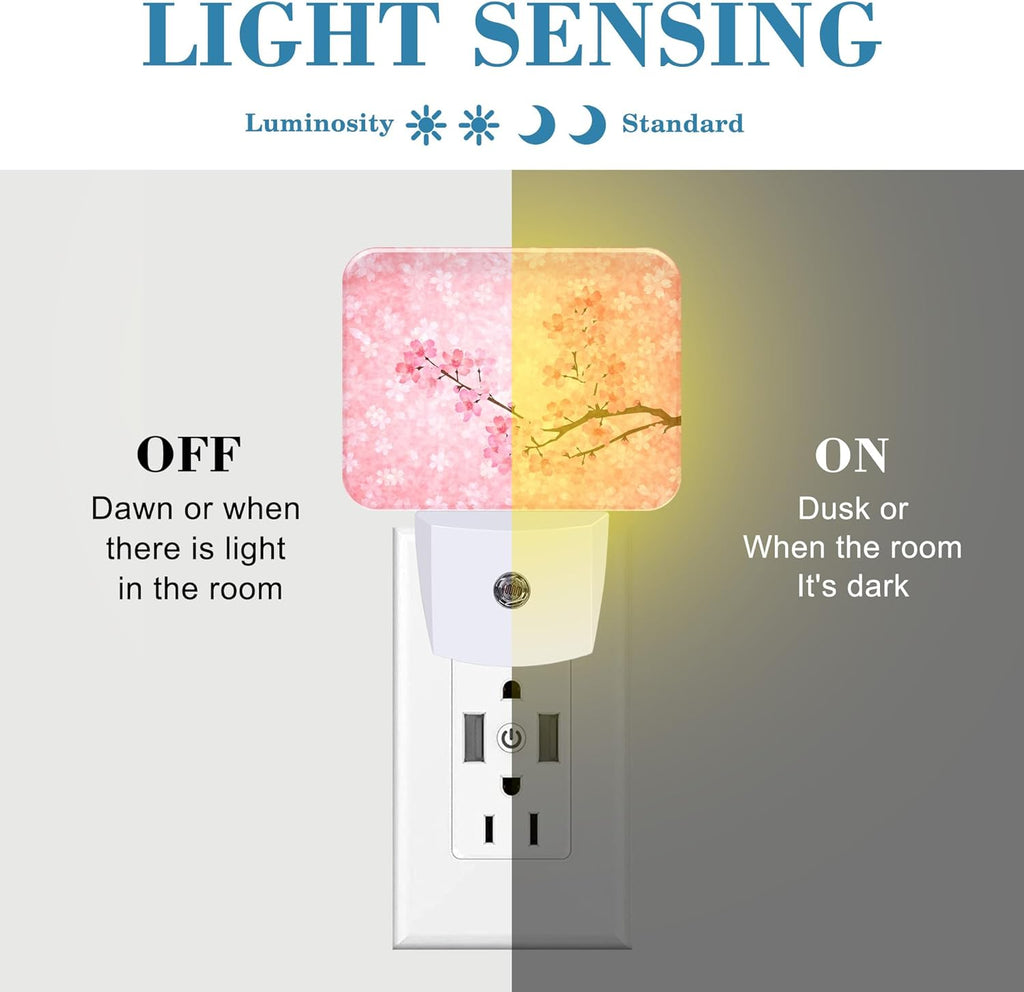 Blooming Cherry Blossoms Night Light Plug into Wall, Cherry Blossoms Night Light with Dusk to Dawn Sensor for Kid Girls Boys Women Men Bedroom, Hallway, Kitchen, Bathroom, Stairs Decor