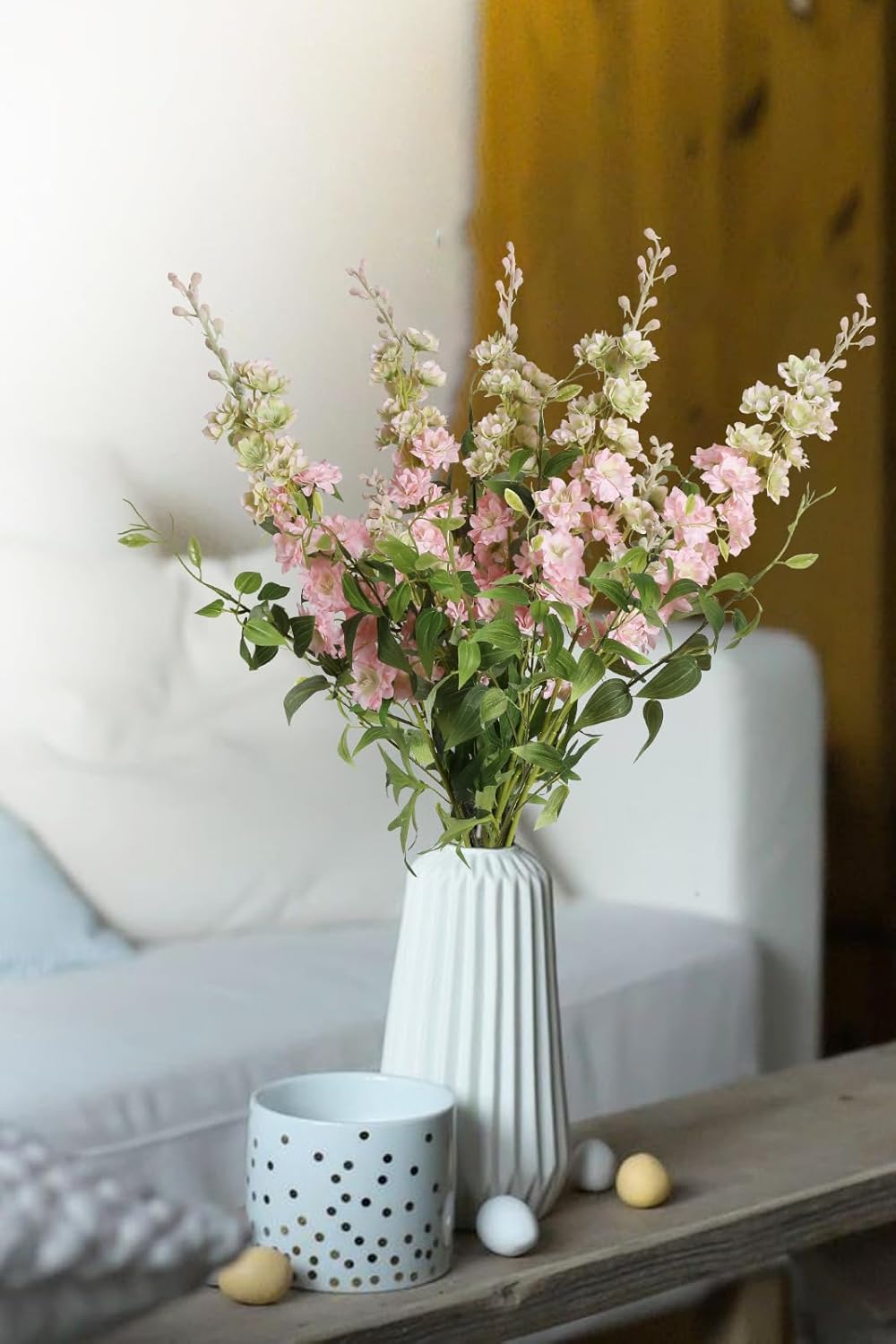 IPOPU 9Pcs Artificial Delphinium Pink Flowers Combo - 33.5" Clematis Greenery Stems, Long Stem Larkspur for Wedding Centerpieces, Bridal Bouquet, Home Party Table Decor