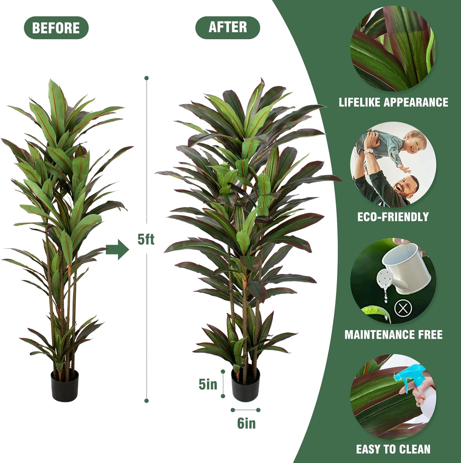 Dracaena Artificial Plant 5ft Red Yucca Silk Tree Faux Plants Indoor Tall Fake House Floor Plants Realistic Artificial Trees for Home Office Decor Indoor Outdoor Housewarming Gift