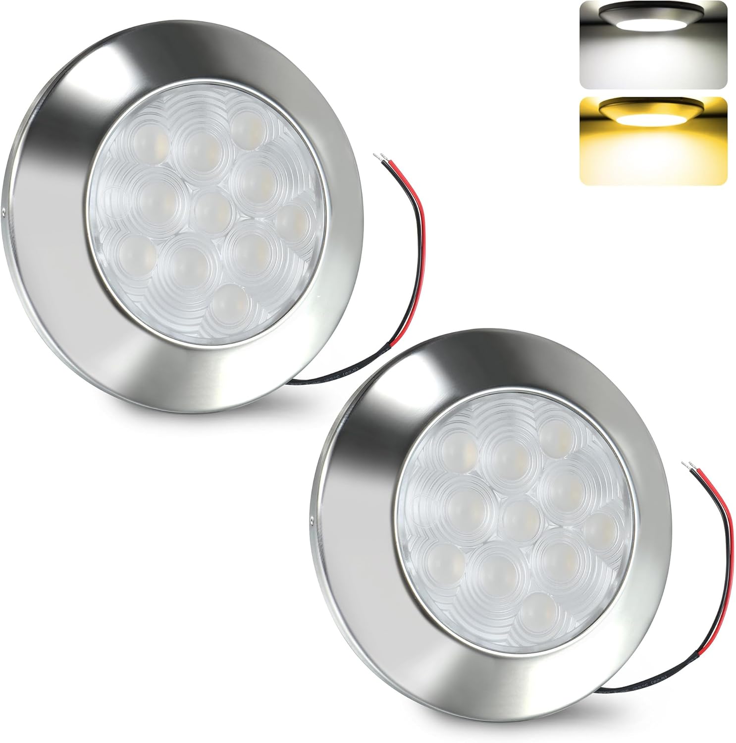 Goldlife B3 LED Marine Courtesy Light Boat Interior Light, 2.8" 11LED DC10-30V IP67 316 Stainless Boat Cabin Ceilling Lights, Multicolor Surface Mount RV Transom Deck Yacht Lighting