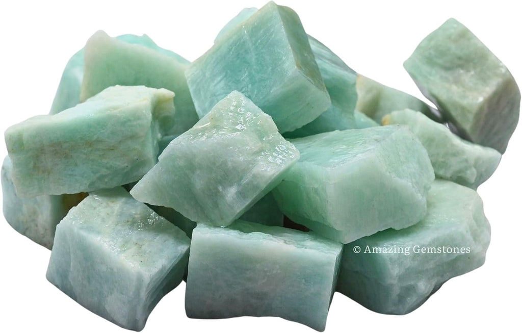 Amazing Gemstone Amazonite Raw Crystals and Healing Stones, Natural Rocks for Tumbling and DIY Raw Stones and Crystals (1 lb)
