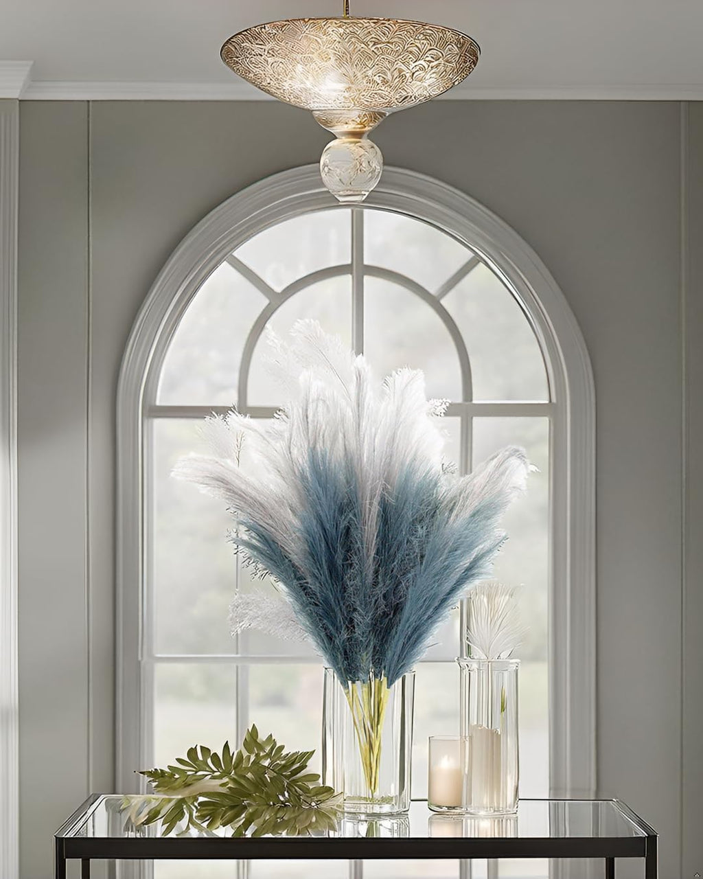 UiiziC Faux Pampas Grass Dried Fluffy 6pcs 37.5" Artificial Ascendant Grass for Vase Fillers Wedding Party Bouquets Home Hotel Centerpieces Decor (Dusty Blue and Gray)