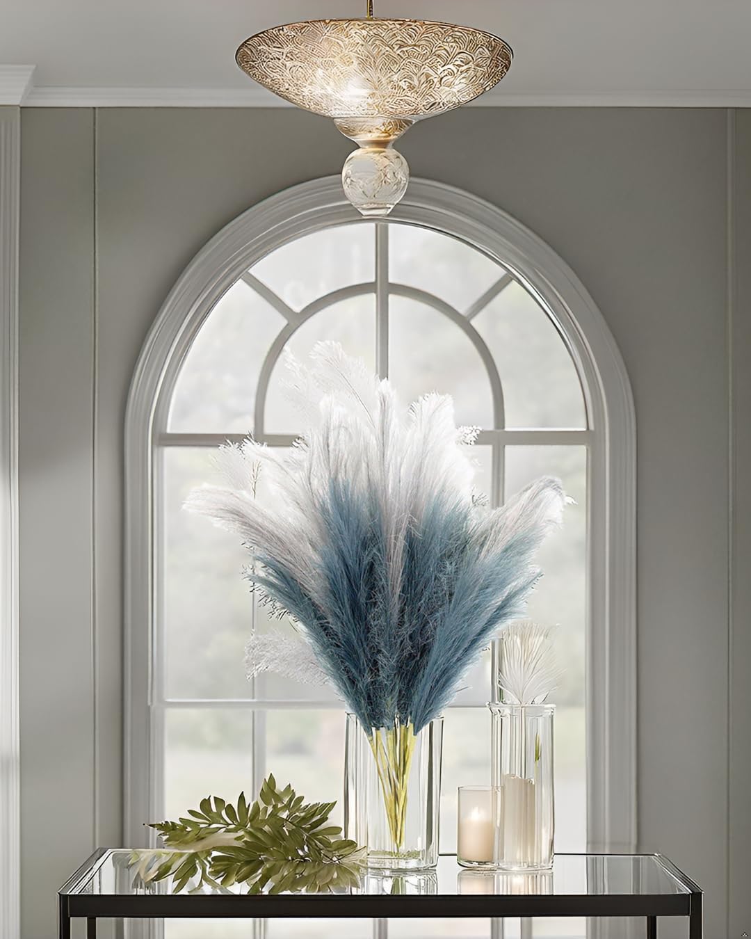 UiiziC Faux Pampas Grass Dried Fluffy 6pcs 37.5" Artificial Ascendant Grass for Vase Fillers Wedding Party Bouquets Home Hotel Centerpieces Decor (Dusty Blue and Gray)