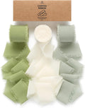 Vitalizart Sage Green Handmade Chiffon Silk Ribbon Fringe 1.5" x 21 Yd Frayed Edges Ribbons for Wedding Invitations Bridal Bouquets Gifts Wrapping Crafts Holiday Party Decorations