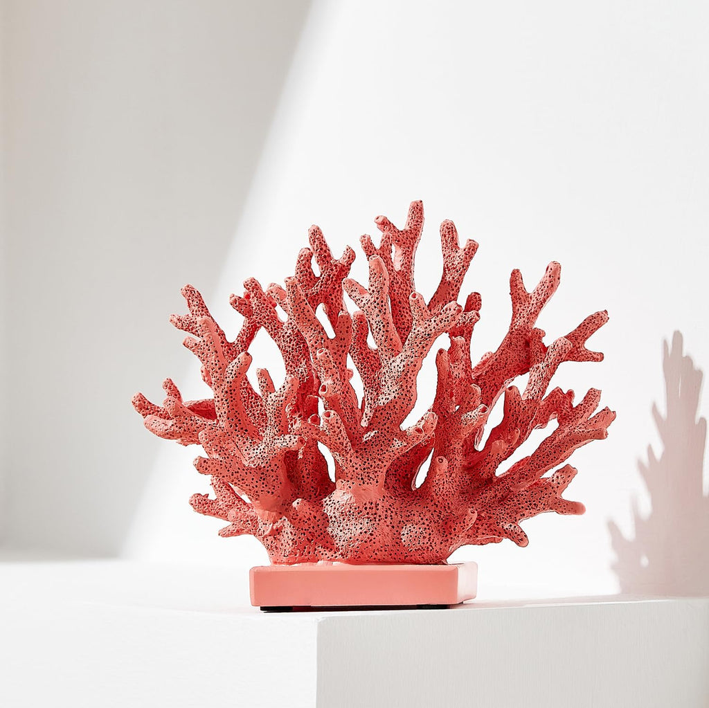 Pink Coral Décor, Nautical Red Coral Reef Decorations for Home, Marine Style Decoration, Ocean Themed Cabinet Shelf Tabletop Decor (Pink)