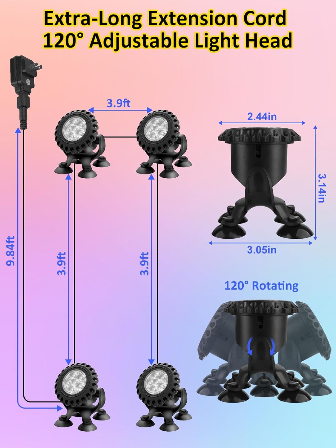 T-SUN Pond Lights LED Underwater Warm White IP68 Waterproof Submersible Fountain Lights Outdoor Spotlight for Fish Pond Garden Yard Aquarium Pool