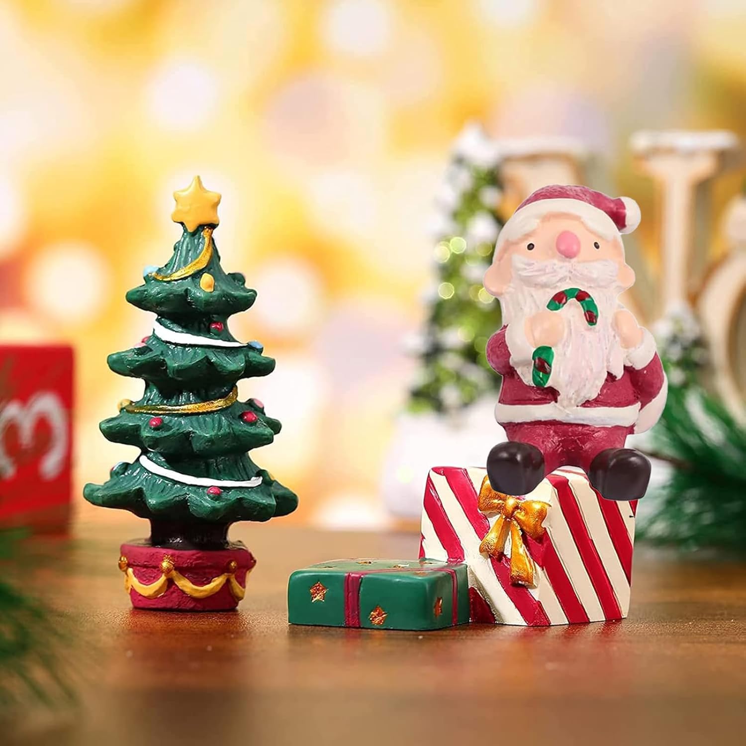 3 Pcs Christmas Aquarium Decoration - Cute Resin Ornament Fish Tank Decoration, Santa Christmas Tree Statue Supplies for Reptile House Cave Aquarium Xmas Decor