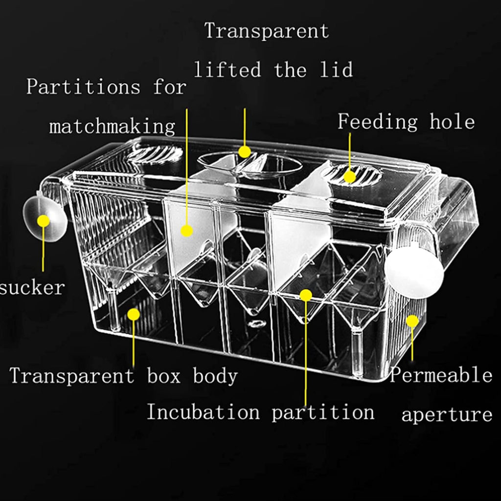 Tfwadmx Fish Breeding Box, 3 Rooms HD Aquarium Breeder Box with Suction Cups Hatchery Acrylic Fish Incubator Isolation with Artificial Plant for Guppy Hatchery