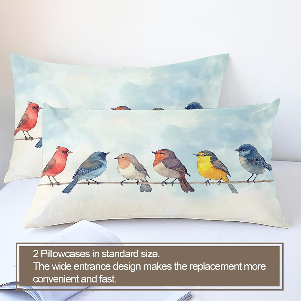 Bird Duvet Cover Full Size, Rustic Cardinal Birds Bedding Set 3 Piece Bedroom Decor Ornithology Avian Animal Comforter Cover and 2 Pillow Sham with Zipper Closure