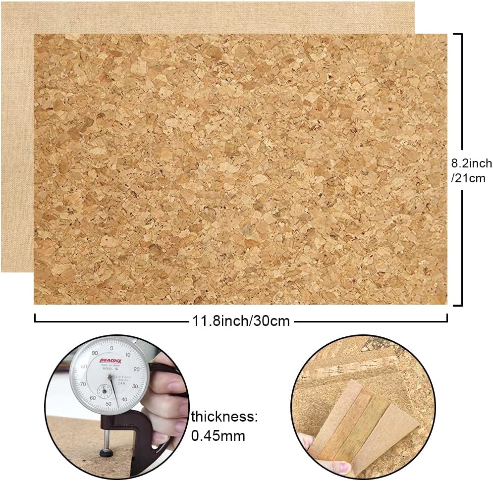 9 Pcs Soft Natural Texture Cork Faux Leather Sheets A4 Size Thin Real Cork DIY Crafts Fabric for Earrings Handbags Wallets Handicraft Accessories