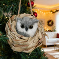 3D Forest Animals Ornaments for Christmas Tree Woodland Furry Animal Ornament Handmade Bird Nest with Plush Animals for Xmas Tree Faux Fur Animal Hanging Decoration Home (4inch Nest & owl)