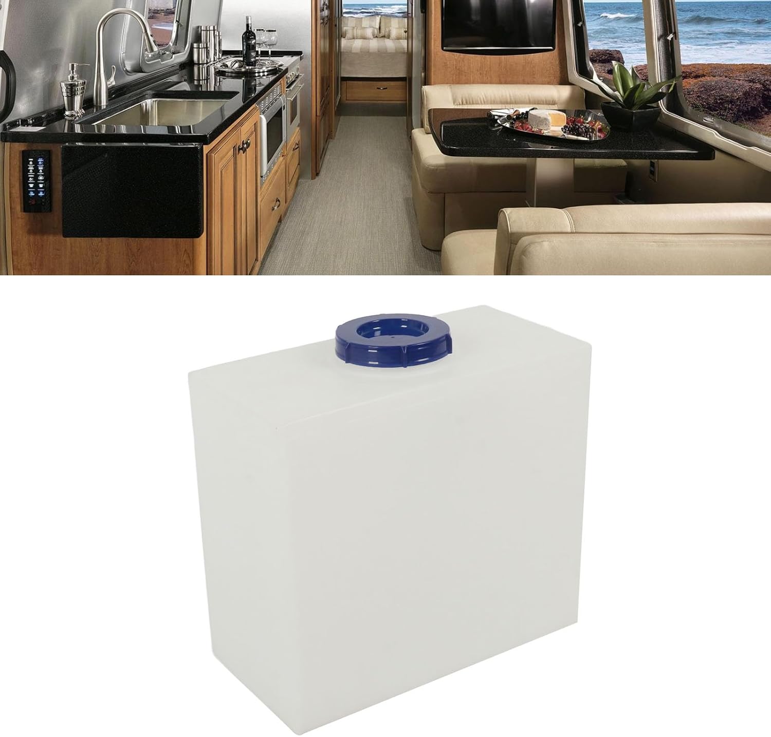 Asixxsix RV Fresh Water Tank, 7 Gallons Leak Proof Potable Water Storage Tank 100mm Inlet Port Diameter Cube Shape Water Plastic Storage for Campers Trailers Motorhomes RVs