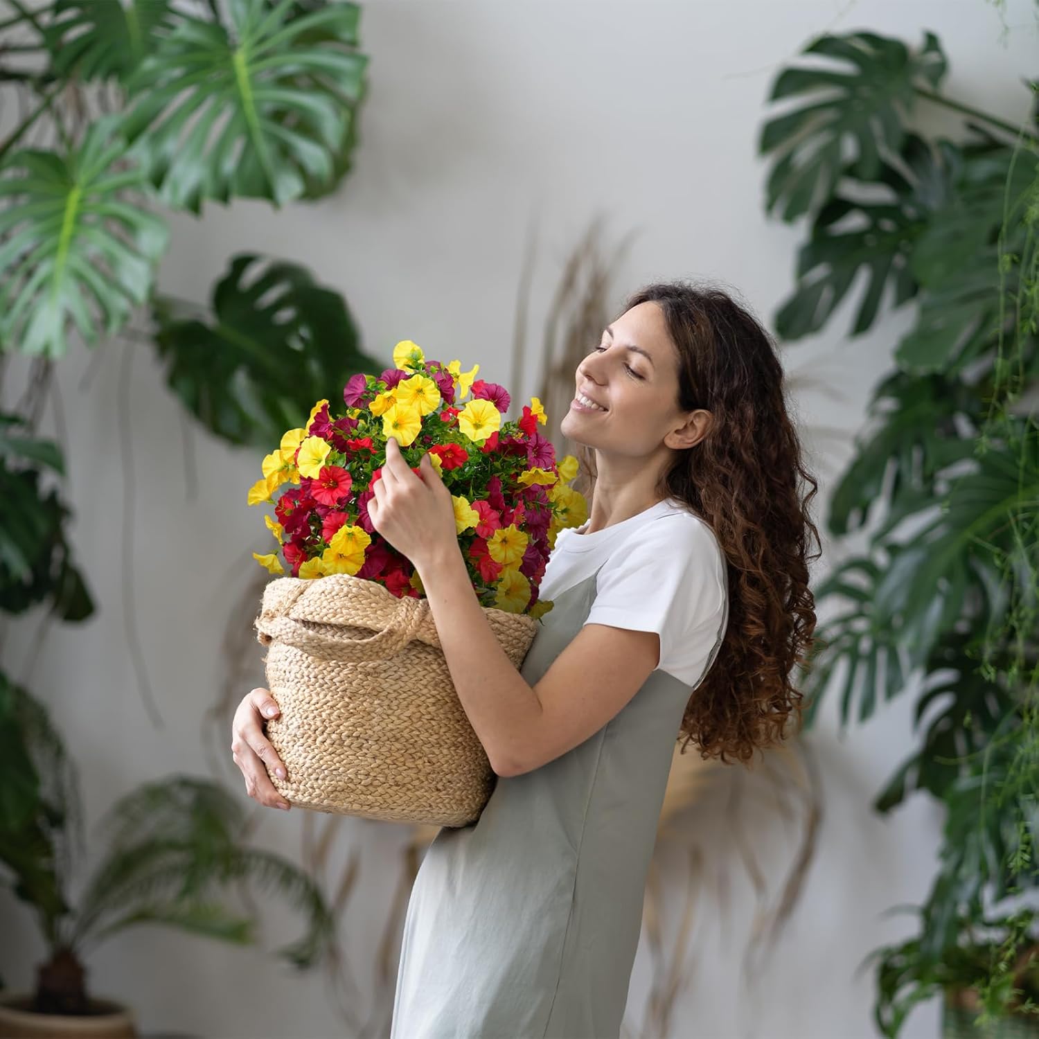 2 Bundles Artificial Flowers for Outdoors with Ground Spikes,21.65 Inch Morning Glory Eucalyptus Topiary Ball Trees, UV Resistant Faux Shrubs Fake Plants for Porch Outdoor Garden Decor (Muti-Color)