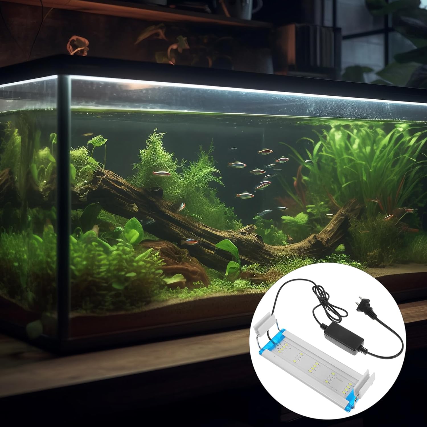 High Transmittance LED Aquarium Light Fish Tank Lamp with Blue White Light for Plant Development Energy-efficient Aquarium Accessory with US Plug for Tanks
