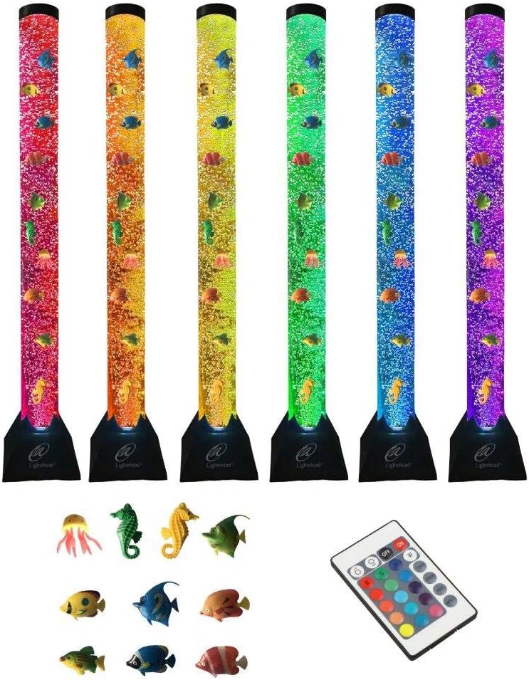 Lightahead Extra Large 4FT LED Bubble Fake Fish Tube – Sensory Aquarium Lamp with 10 Floating Fish & 20 Color Effects – Calming Light for Everyone Including Autism, ADHD, Stress & Anxiety Relief.