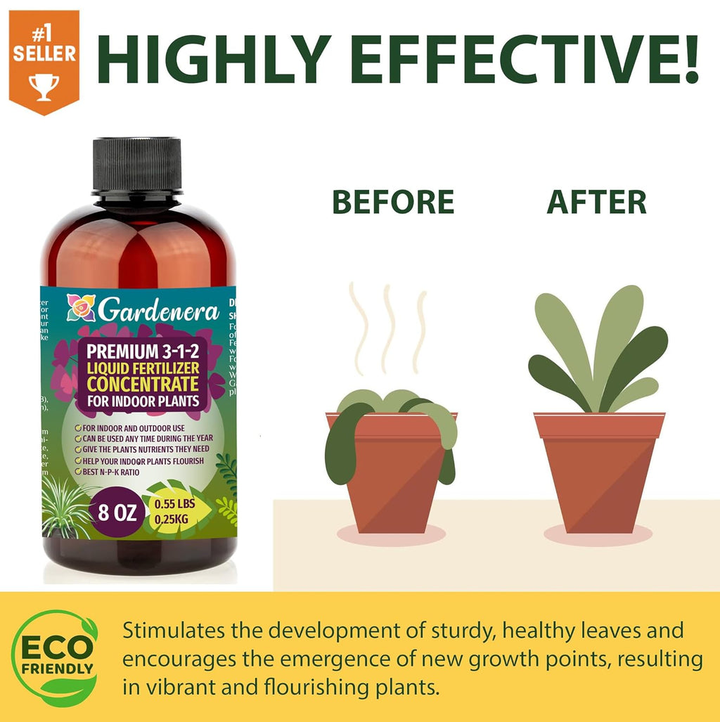 Premium Liquid Snake Plant Fertilizer - 3-1-2 Concentrate for Indoor Plants and Flowers by Gardenera | Organic Plant Food for Snake Plants - 8oz