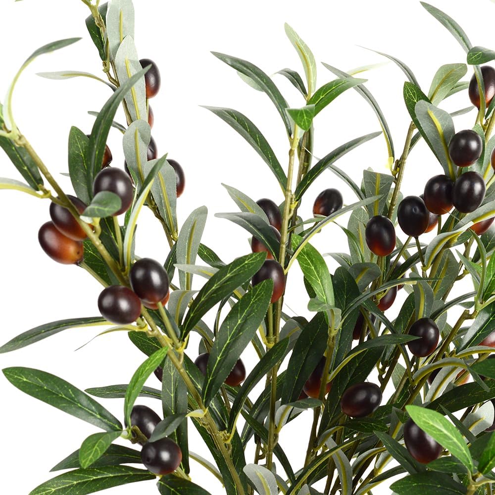 3pcs Artificial Plants Greenery Olive Branches Stems Fake Plants Green Leaves Fruits Branch Leaves for Home Office ndoor Outside DIY-Wreath Decor 27-Inch (3)