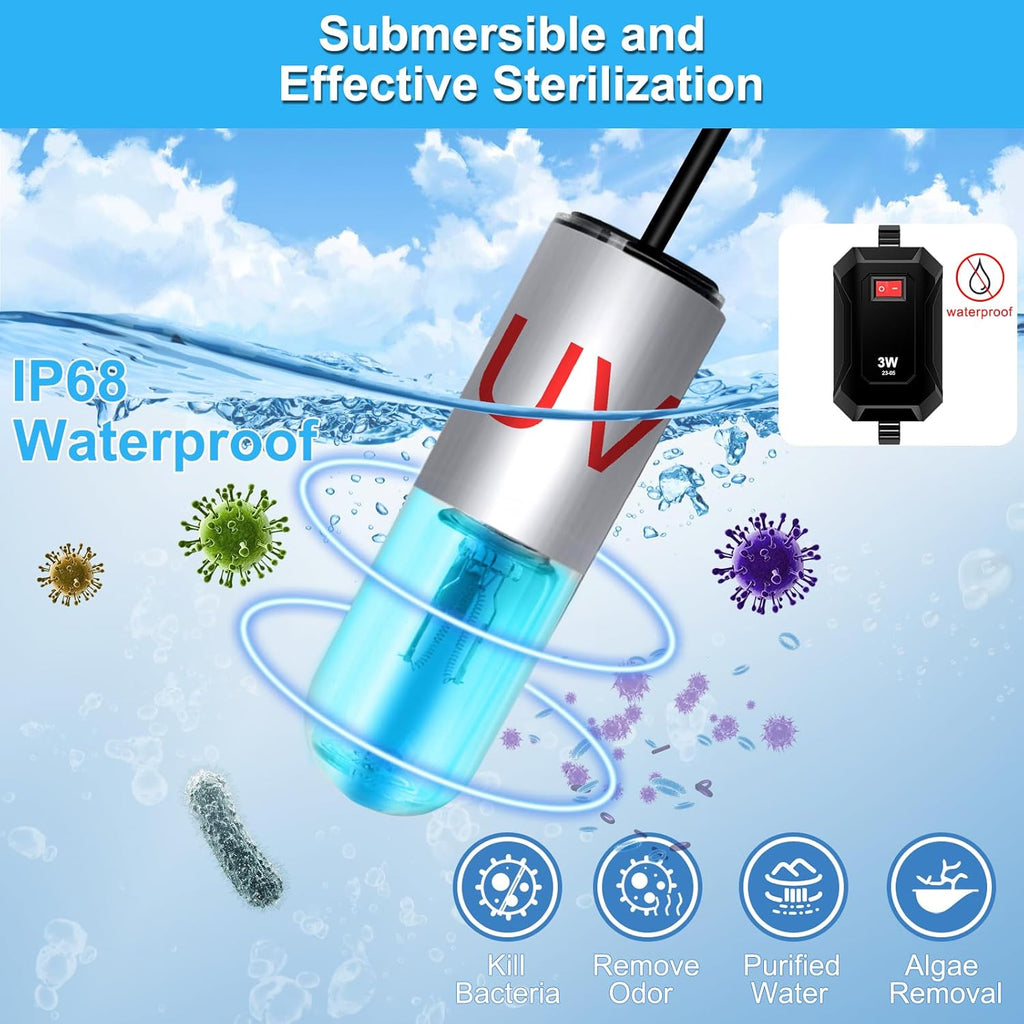 TAISHAN 3W Mini Aquarium Algae Removal Light With Timer, Waterproof Green Clear Light for Fish Tank, Pond, Swimming Pool
