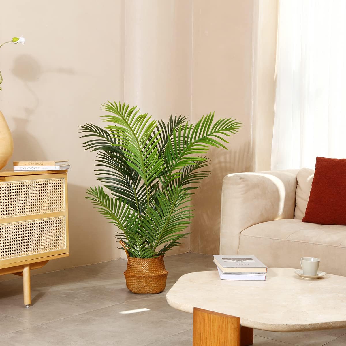 LOMANTO Fake Majesty Palm Plant 4Ft Artificial Plants for Home Decor Indoor Faux Palm Trees in Pot Fake Tropical Plants for Housewarming Gift 1Pack