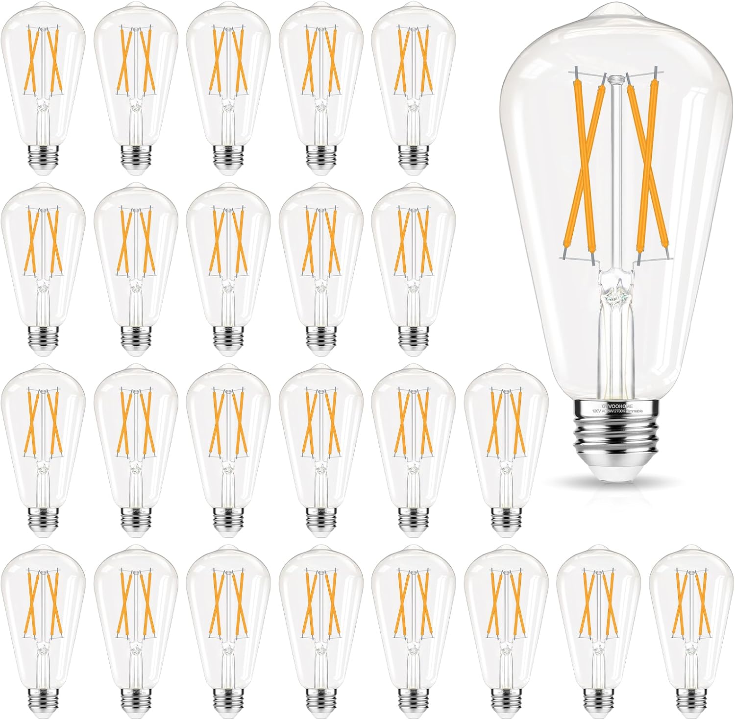 Edison Bulbs Dimmable, E26 LED Bulb 60 watt Equivalent, Soft White 2700K, ST58 Vintage Light Bulbs, 90+ CRI, 6W 600LM, E26 Medium Base, Clear Glass, 24 Pack