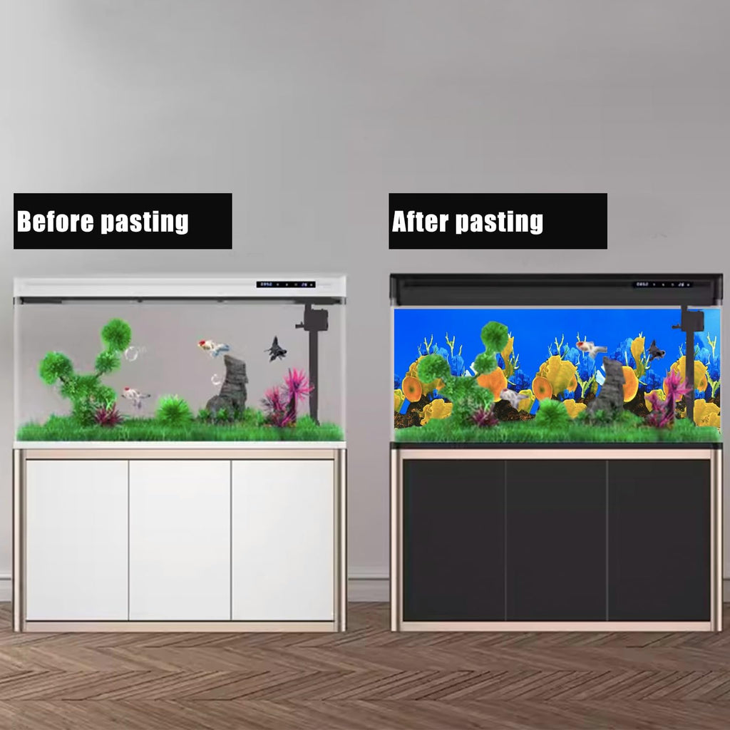 Lainrrew Aquarium Background Poster HD, Dual-Sided Water Plants & Fish Tank Landscape, 16"x40", Vivid Marine Life, Waterproof Scenery, Easy to Install, Durable Tank Decor (Type 3)