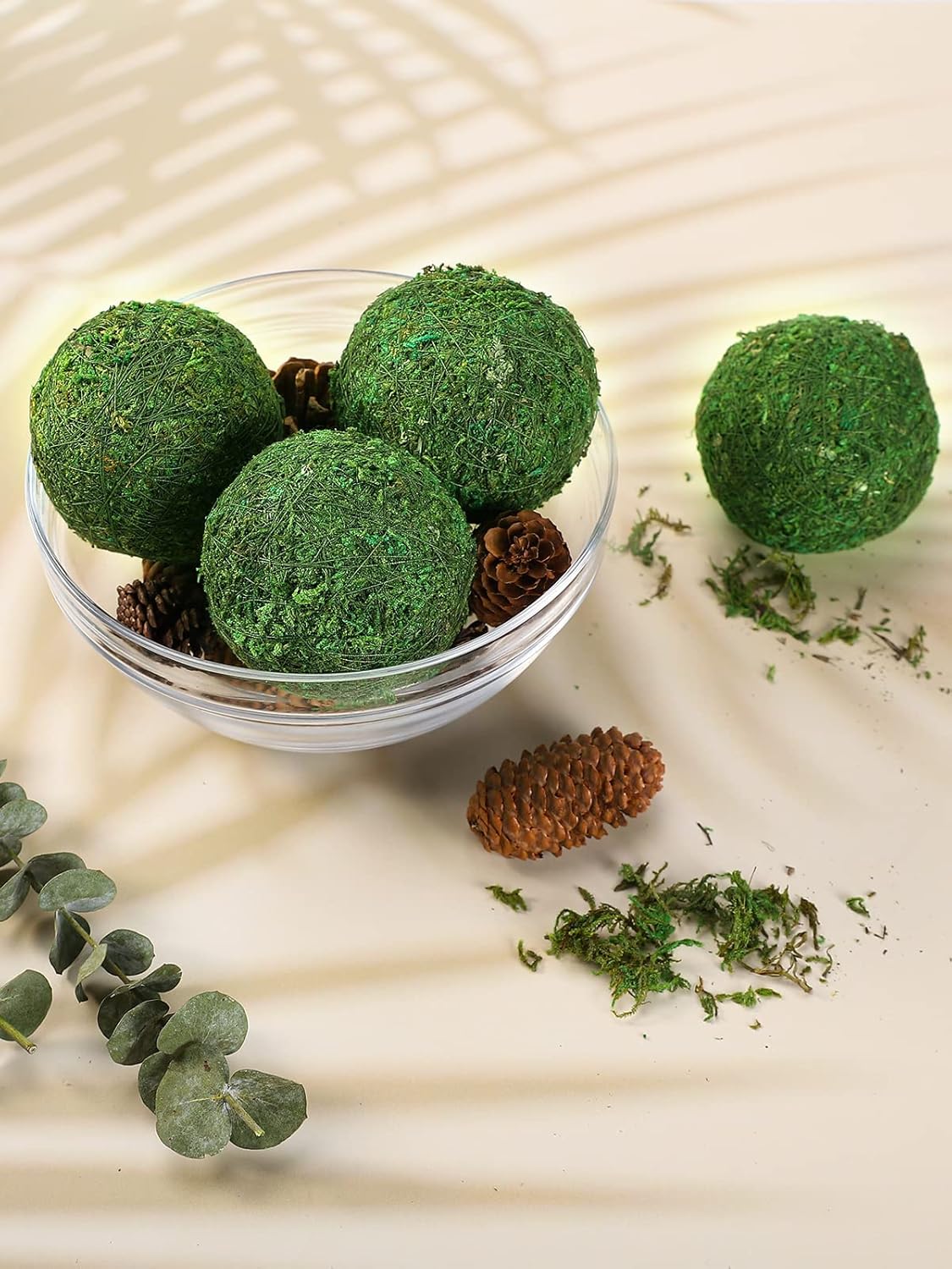 Biubee 6Pack Decorative Faux Dried Moss Balls- 3" Artificial Green Plant Mossy Globes Handmade Sphere Moss Gift for Home Dough Bowl Vase Chinoiserie Decors Party Wedding Display