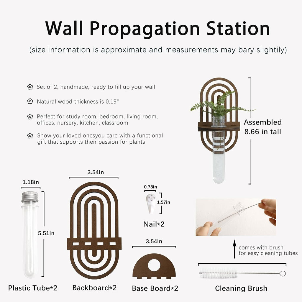 2 Pack Plant Propagation Station Wall Hanging Wooden Shelf Plant Terrarium Rainbow Design for Hydroponics Home Office Decor Test Tube Propagate Air Plant Cutting Holder