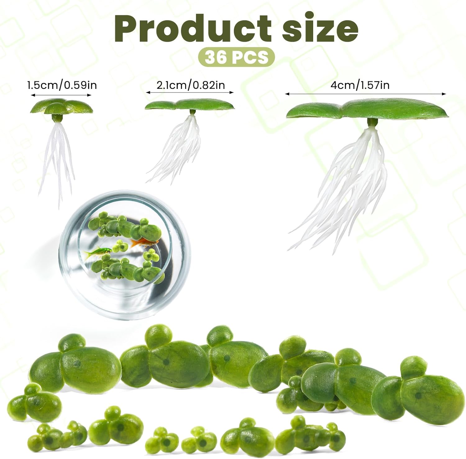 36 Pack Artificial Mini Duckweed with Root, Artificial Floating Plant Plastic Aquarium Simulation Floating Plants for Aquarium Tank Decor