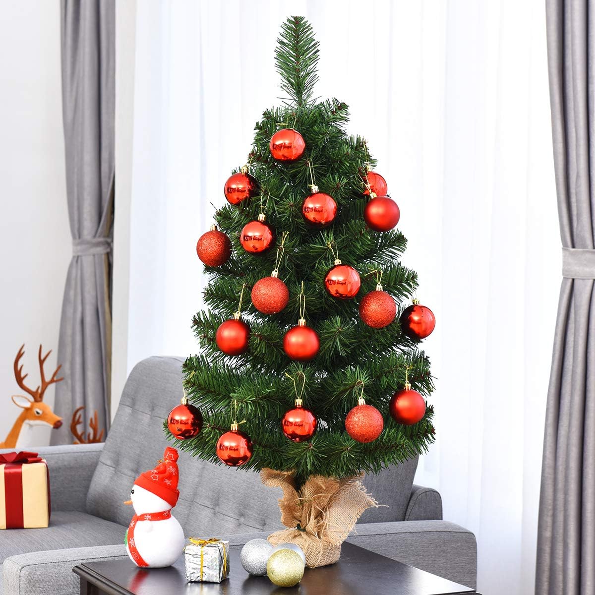 Goplus 2ft Tabletop Mini Christmas Tree, Artificial Small Christmas Tree with 67 PVC Branch Tips, Cloth Bag Base, Green Spruce Xmas Tree for Home, Office Decoration, No Assembly Required