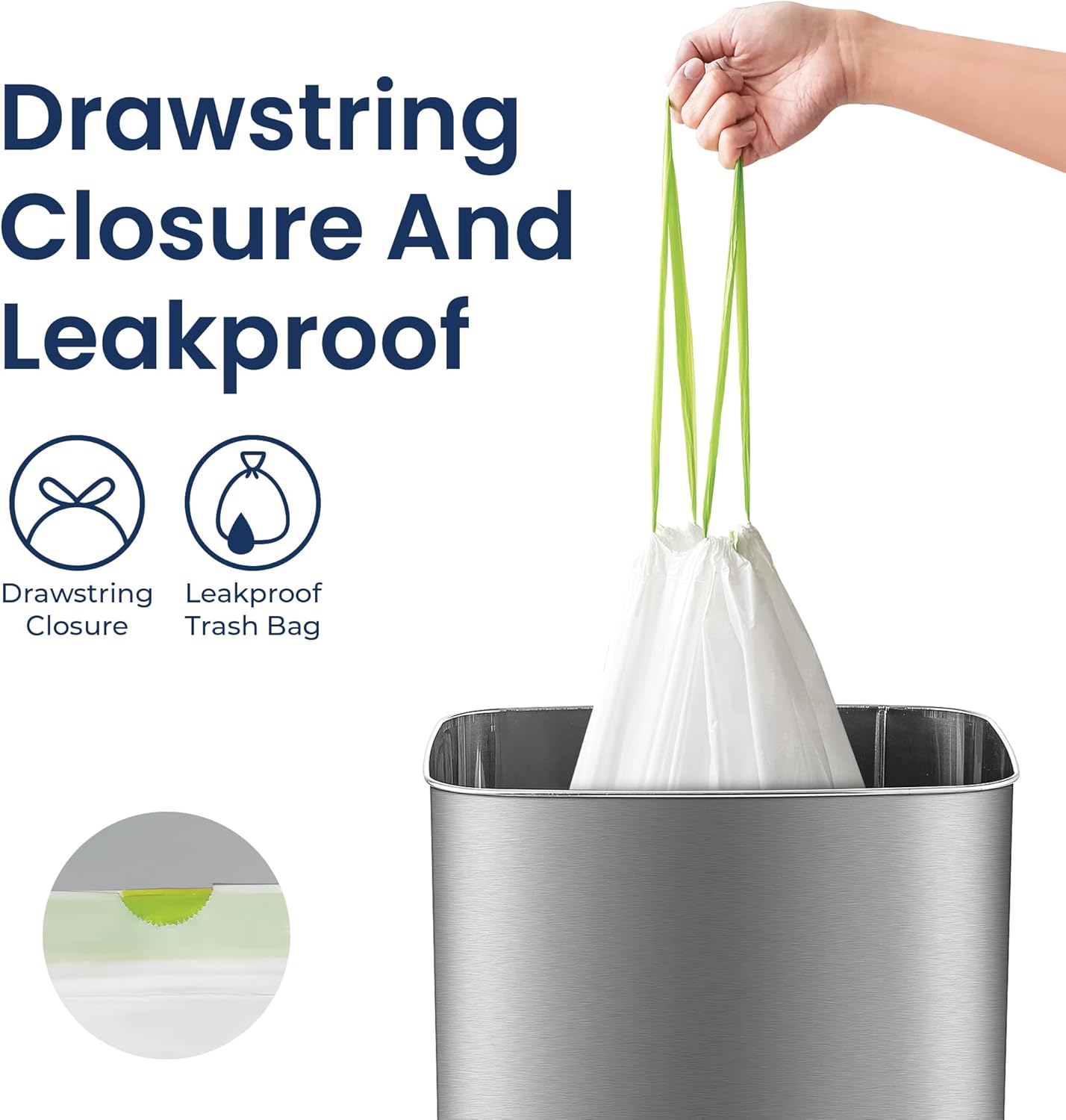 NINESTARS 13 Gallon Extra Thick Drawstring Trash Bags, Heavy Duty Leak-Proof White Plastic Garbage Bags for Kitchen, Bathroom, or Office, 90 Count
