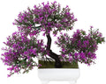 Mini Artificial Bonsai Tree Plants Artificial Plant Welcome Pine Treewith Plastic Cement Pots for Home Office Décor (Magenta)