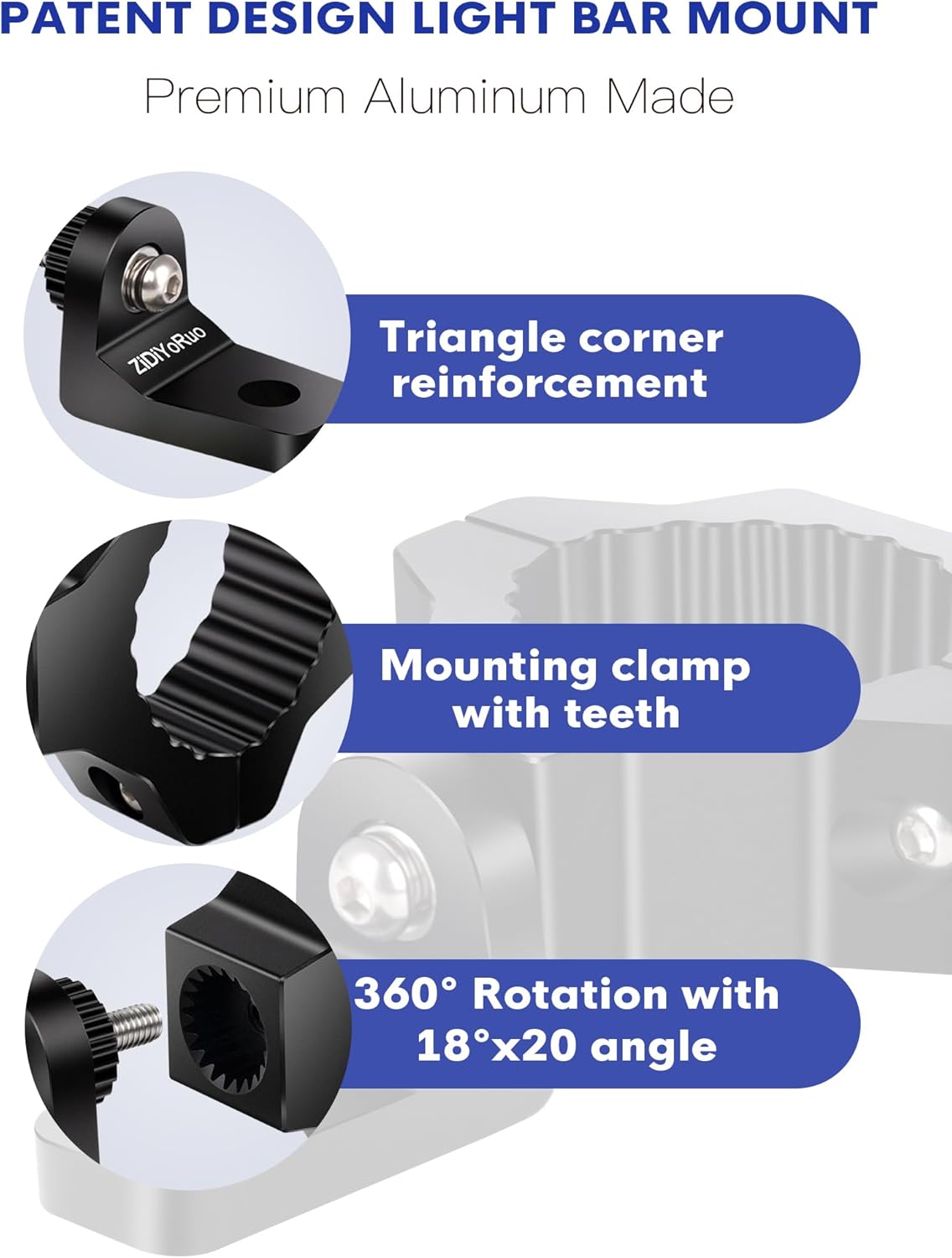 360 Light Mounts for UTV - 1.75"-2" Roll Bars, Aluminum Alloy Brackets Mounting Fog, Driving LED Lights for UTV/ATV/Jeep/Truck - 2pcs