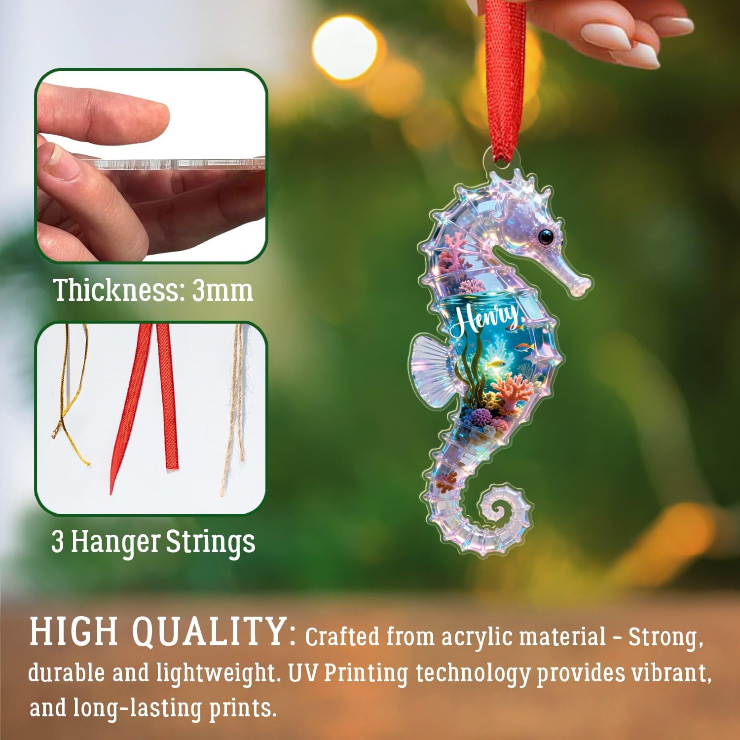 Personalized Seahorse Christmas Ornaments 2025, Animal Ocean Themed Ornament, Gift for Marine Life Lover Baby Friend, Customized Seahorses Underwater Shaped Ornaments, Seahorse Lover Keepsake