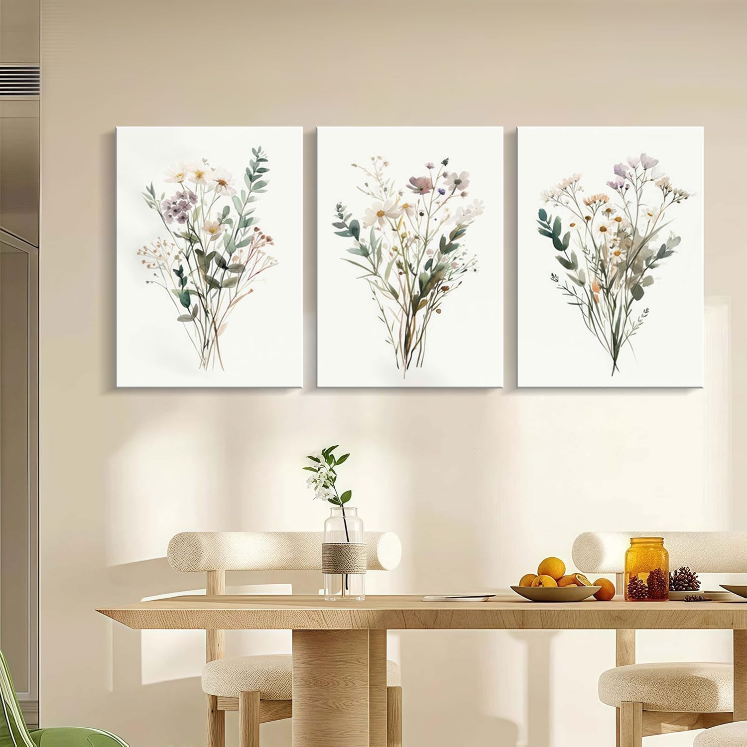 3pcs Framed Plants Flowers Wall Art Decor Canvas Print Nature Style Farmhouse Picture Poster Gallery Bedroom Living Room Studio Kitchen 16x24 Inch Ready to Hang