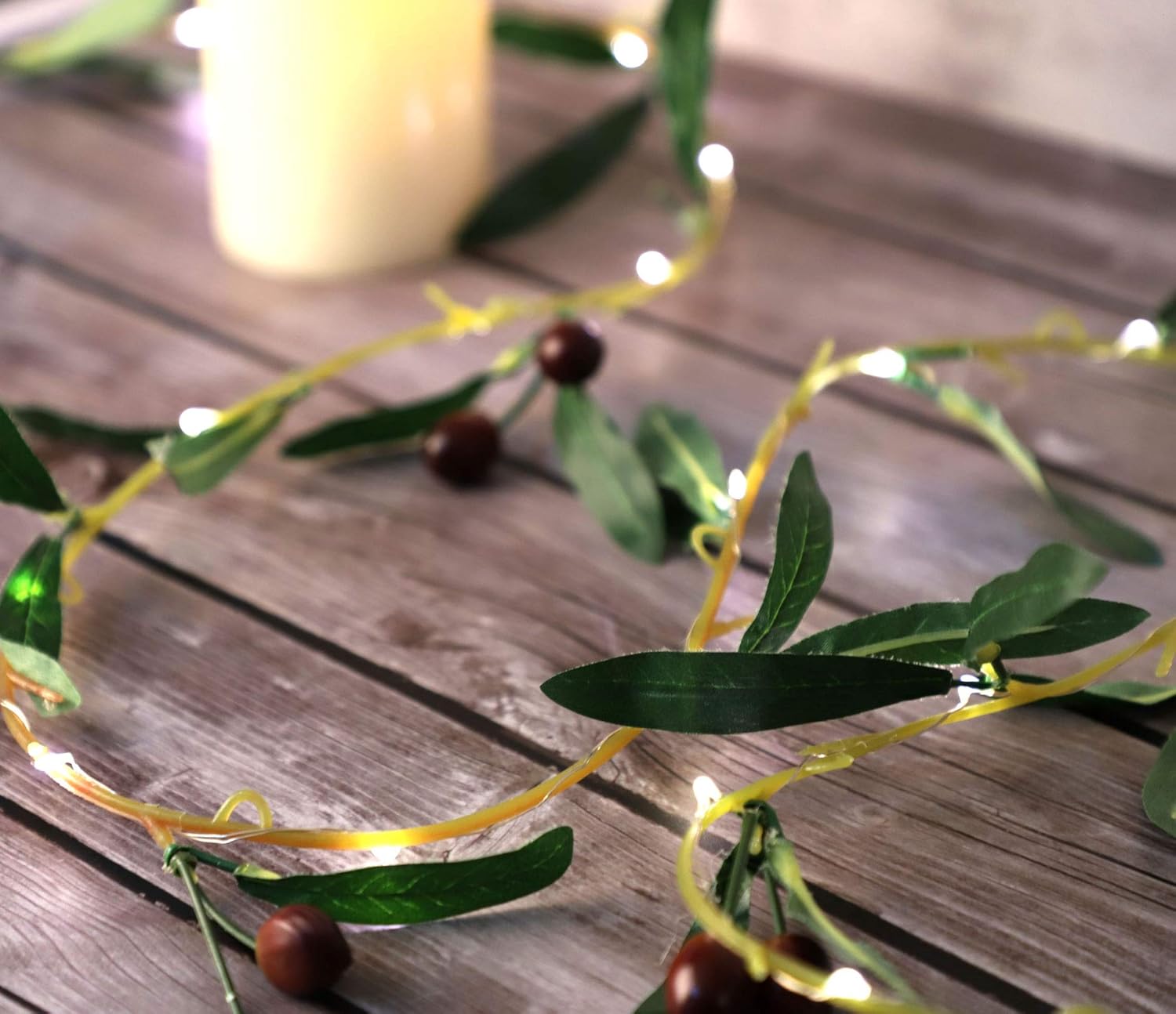 Impress Life Olive Branch Garland String Lights 10FT 40 White LED Battery USB Operated Lighted Twig Vine with Timer for Christmas Thanksgiving Party Spring Decoration