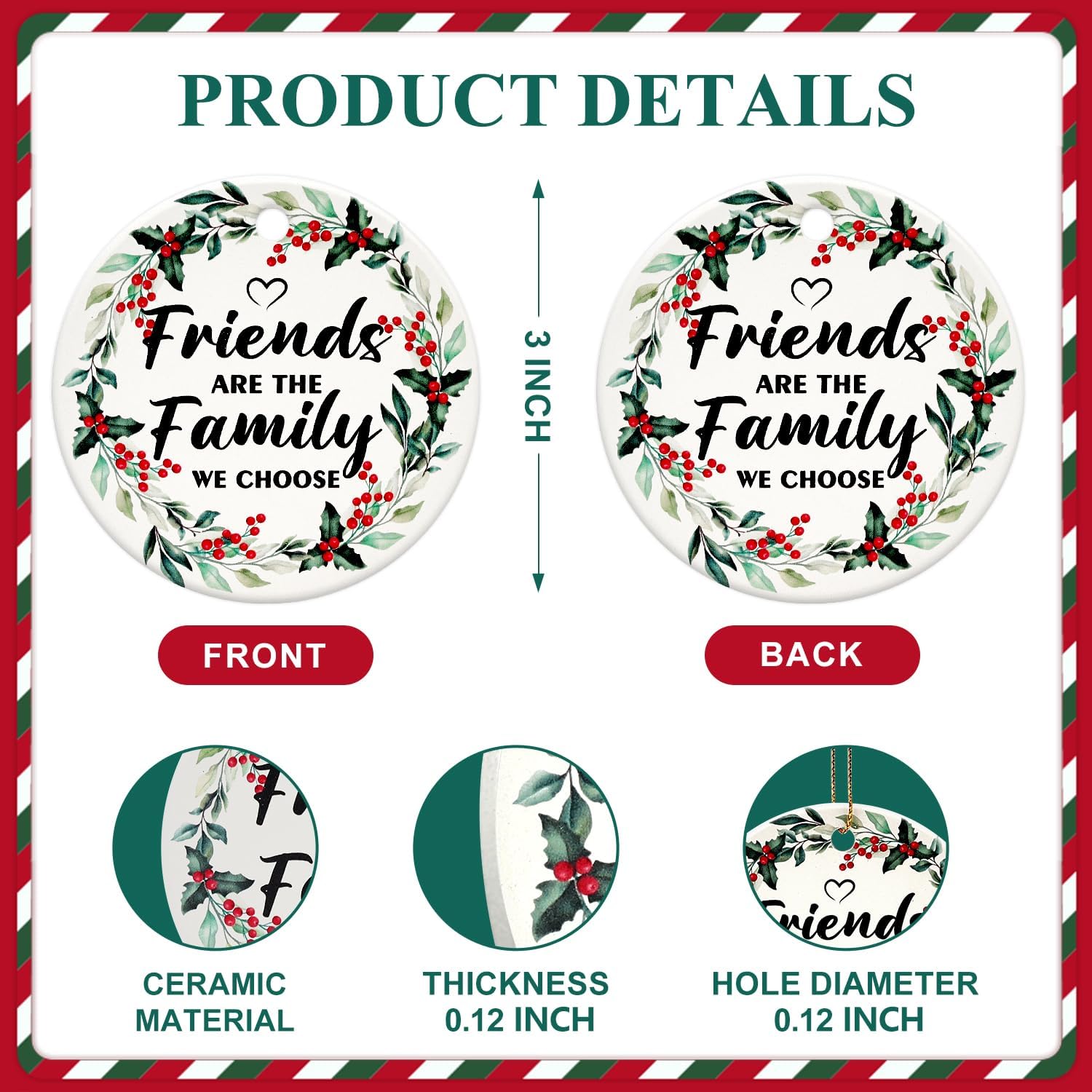 Mini Friend Christmas Ornament for Xmas Tree Decorations Ceramic for Female Women Men BFF Bestie Cute Christmas Tree Ornaments Small Xmas Decorated Friendship Ornament