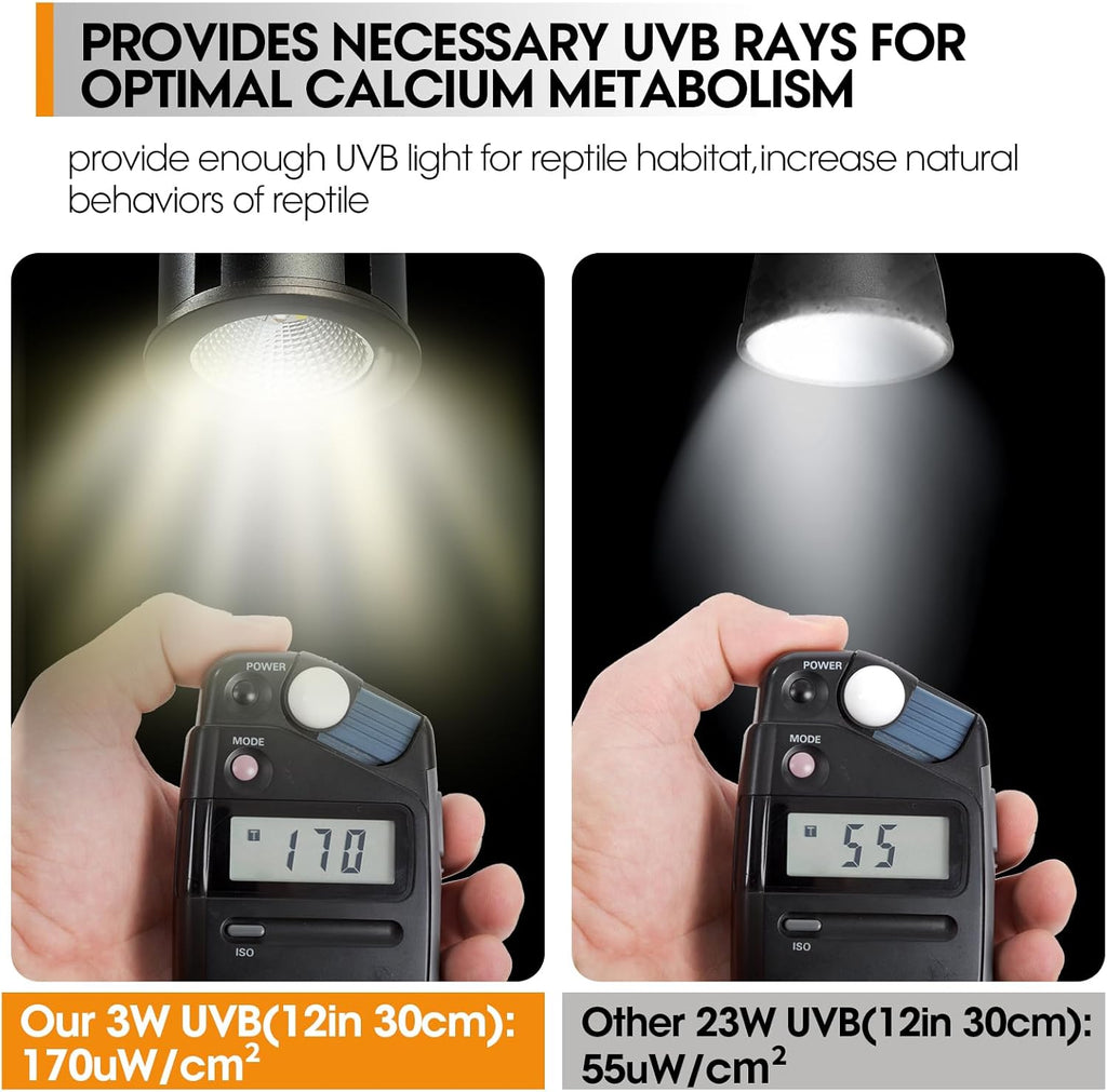 Premium UVB Reptile Light Full Spectrum for Optimal Calcium Metabolism,Desert 10.0 Bulb 3W UVA UVB Ideal for Desert-Dwelling Reptiles Bearded Dragons Tortoises