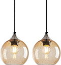 Light Brown Glass Pendant Lights Kitchen Island Globe Pendant Light Fixtures Modern Pendant Lighting for Bedroom Living Dining Room Light Fixture (5.9 in, 2 Pack)