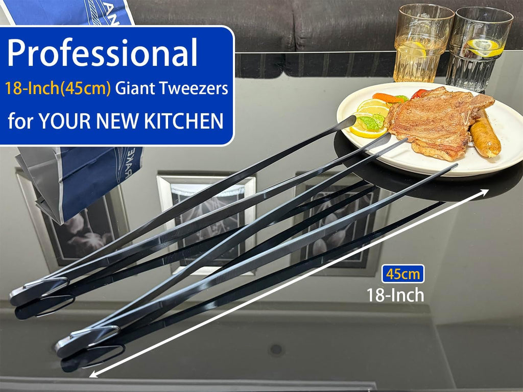 JETKONG 2 Pcs 18 Inch (45cm) Stainless Steel Grill Tongs Heavy Duty Giant Tweezer Tongs, Extra Large Tweezers Tools for Cooking, Grilling, BBQ and Turning Food (Navy Blue)