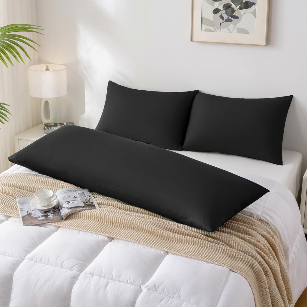 JELLYMONI Pillowcases Standard Set of 2 Cotton Envelope Pillow Covers Pure Black 20×26in Bed Pillow Cases 100% Washed Cotton Soft Breathable (Pillows are not Included)