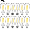 12Packs ST64 Large Vintage LED Edison Bulbs, 60W Equivalent 7W, 800Lumens, Dimmable Antique LED Filament, 3000K Warm White, E26 Medium Base Light Bulbs High Brightness Clear Glass for Bedroom Office
