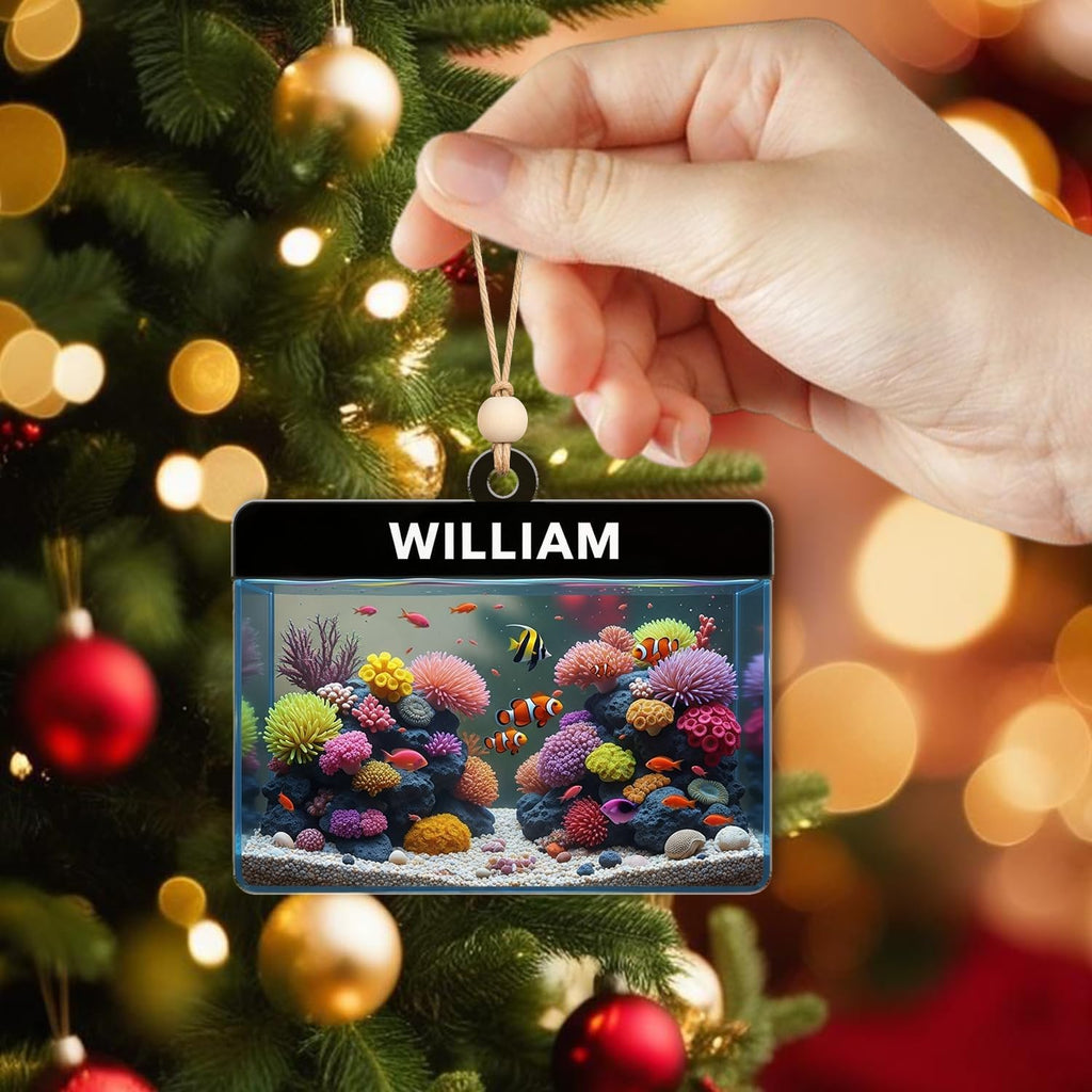 Personalized Fish Tank Ornament - Fisherman Aquarium Ornaments Christmas Tree Decor - Aquatic Hanging Xmas Decorations Gift for Fish Lovers